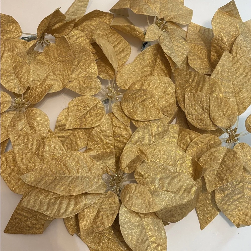 Gold Glitter Poinsettia Clips Set of 8 Gold Poinsettia Christmas Clip 11” NWOT